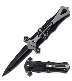 Crusader Cross Spring Assisted Pocket Knife Black