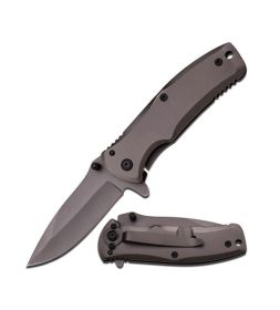 3.5" Closed Grey Stainless Steel Spring Assisted Folding Knife