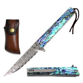 Cadaverous Ball Bearing Damascus Blade Pocket Knife with Abalone Handle