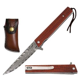 Cadaverous Ball Bearing Damascus Blade Pocket Knife with Ebony Wood Handle