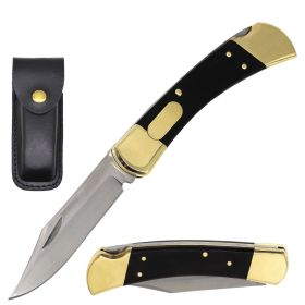 Classic Automatic Lock Back Pocket Knife with Leather Pouch
