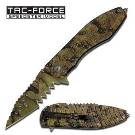 Jungle Camo Mutilator Spring Assisted Knife - 5 Inch Closed