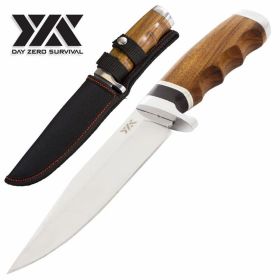 11" Day Zero Survival Fixed Blade Hunting Knife, Full-Tang, Wood Handle