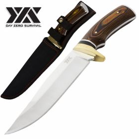11.8" Fixed Blade Hunting Knife, Full-Tang Structure, Natural Wood Handle