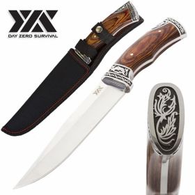12.2" Executive Wood Bowie Fixed Blade Hunting Knife, Full-Tang Structure