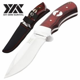 Fixed Blade Hunting Knife, Straight Edge Blade, Wood Handle, 8.85 Inch Overall