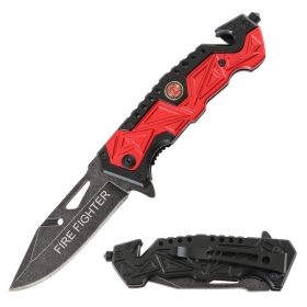 Rescue Spring Assist Fire Fighter Folding Knife - Red