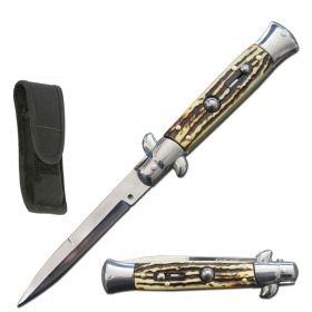 8.75" Italian Stiletto Automatic Switch Blade Knife Stag Handle