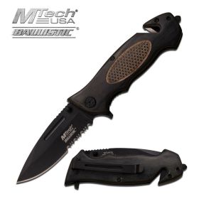 M-Tech Ballistic Escape Black Pakkawood Spring Assisted Knife - Serrated