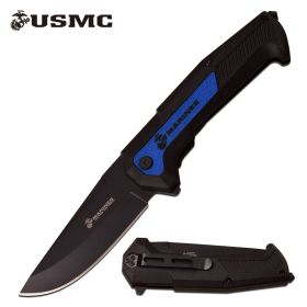 Spring Assisted Folding Pocket Knife USMC Marines Blue Tactical