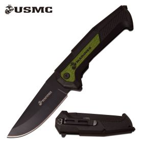 Spring Assisted Folding Pocket Knife USMC Marines Green Tactical