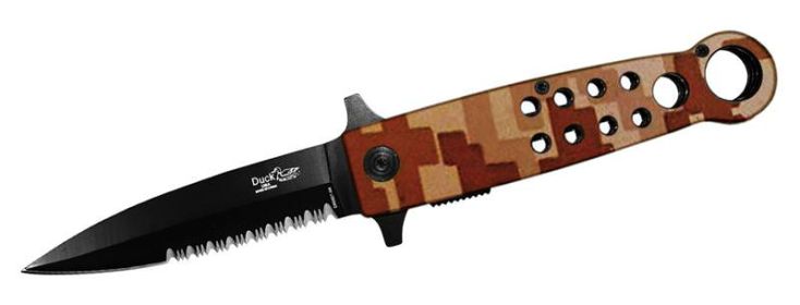 8 Inch Duck Desert Camo, Half Serrated Assisted Open Pocket Knife