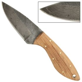 Full Tang Olive Wood Short Skinner Damascus Knife