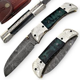 Handmade Damascus Steel Outdoor Liner Lock Folding Knife