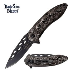 Gray Skull Stonewash Blade Tactical EDC Spring Assisted Pocket Knife