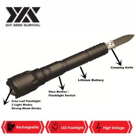 Outdoor Camping Rechargeable Stun Gun, FlashLight, Compass, Hidden Dagger