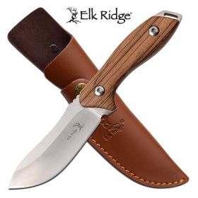 Hunting Knife 4" Blade Full Tang Zebra Wood Skinner + Leather Sheath