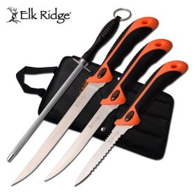 Elk Ridge 3 Pc Fillet Knife Set With Sharpening Rod & Nylon Case