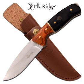 Hunting Knife Drop Point Blade Black Wood Handle Full Tang + Sheath