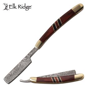 Straight Razor 2.75" Damascus Etch Blade Brown Wood Handle