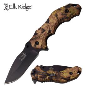 Spring Assist Folding Knife 4" Black Blade Forest Camo Hunter Tactical