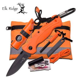 Elk Ridge Outdoor Adventure Survival Camping and Hunting Kit with Orange Knife