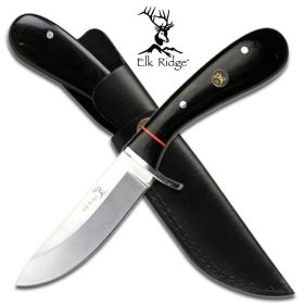 Elk Ridge Hunting Knife - Black Pakkwood Handle With Leather Case