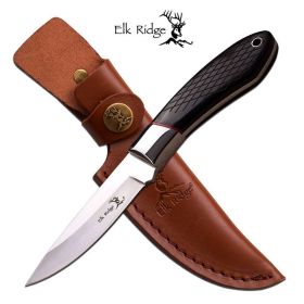 Fixed Blade Hunting Knife Elk Ridge 8" Black Hatchwork Wood Full Tang