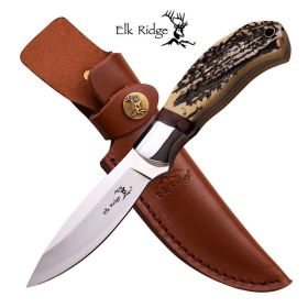 Elk Ridge Jigged Bone Straight Full Tang Hunting Knife with Sheath