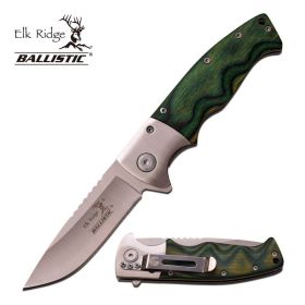 Green Wood Handle Satin Blade Spring Assist Assisted Knife