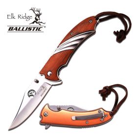 Elk Ridge Linerlock Spring Assist Knife Mirror Clip Blade Brown Wood