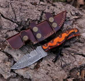 8.57" Damascus Steel Custom Handmade Exotic Wood Handle Hunting Skinning Knife