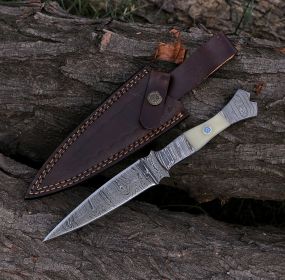 10" Damascus Steel Custom Handmade Bone Handle Hunting Dagger Knife