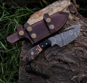8.25" Damascus Steel Custom Handmade Horn Handle Hunting Gut Hook Knife