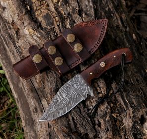 8.7" Damascus Steel Custom Handmade Rose Wood Handle Hunting Skinning Knife