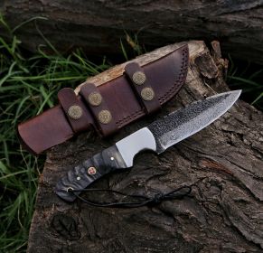 9.2" Damascus Steel Custom Handmade Horn Handle Hunting Skinning Knife