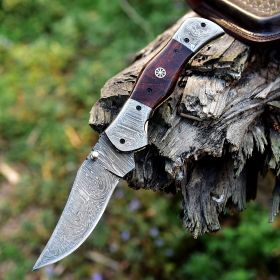 9" Damascus Steel Custom Handmade Folding Pocket Knife