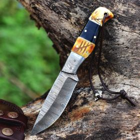 8" Custom Handmade Damascus Steel Hunting Skinning Knife