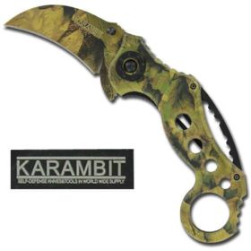 Forest Camo Karambit Spring Assisted Tactical Knife