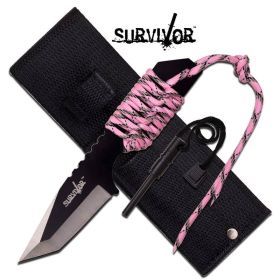 Small Pink Camo Tanto Fixed Blade Survival Knife With Firestarter Girl Women