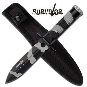 Urban Camo Double Edge Survival Knife with Nylon Case - 8.5 Inch Overall