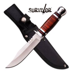 Survivor Fixed Blade Outdoorsman Knife 6" Blade With Wood Handle