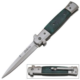 9 Inch Italian Stiletto Tactical Spring Assisted Open Pocket Knife Green
