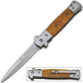 9 Inch Italian Stiletto Tactical Spring Assisted Open Pocket Knife Yellow