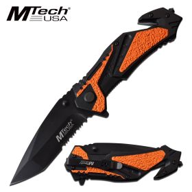 3.5" Black Serrated Blade Tactical Rescue Orange Spring-Assist Folding Knife