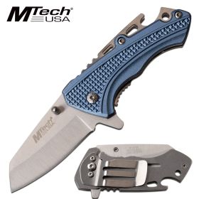 Mtech Spring Assist Pocket Knife Bottle Opener Aluminum Handle Blue