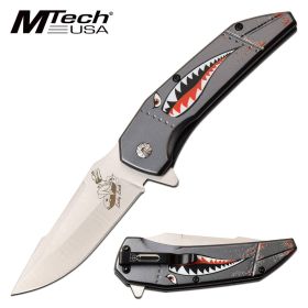 Mtech Spring Assisted Knife Gray Shark Handle Bomber Lady Luck Blade