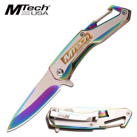 Spring Assist Folding Knife MTech Rainbow Silver Tactical Pocket