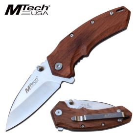 Spring Assist Folding Knife MTech 6.5" Overall Brown Wood Tactical