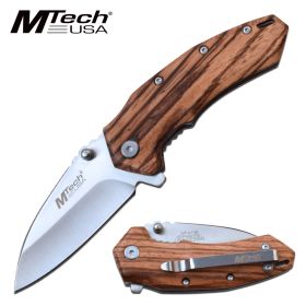 Spring Assist Folding Knife MTech 6.5" Overall Brown Zebra Wood